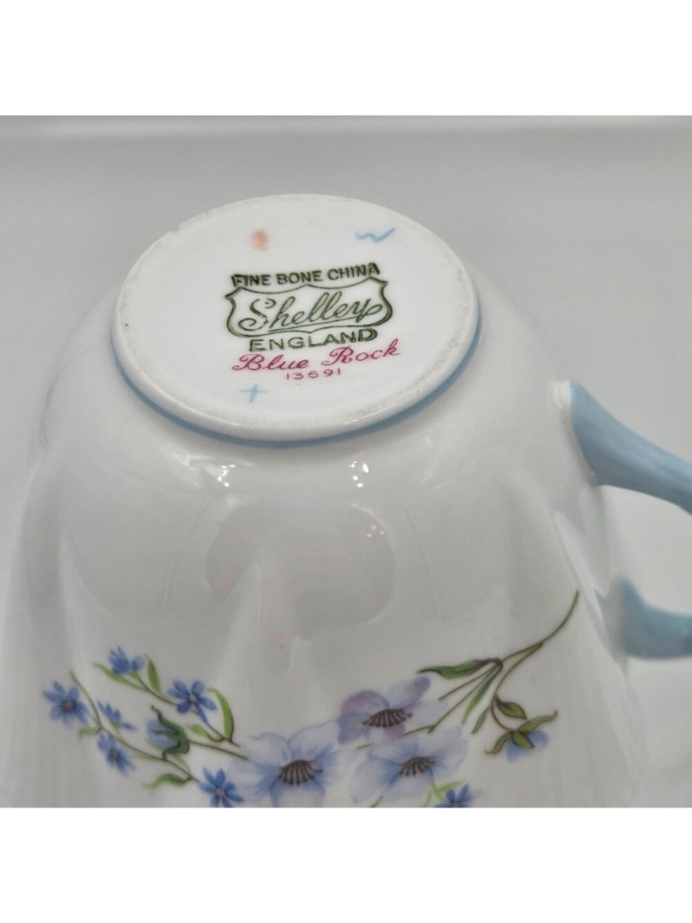 Shelley Blue Rock Dainty Set of 2 Flat Cup and Saucer Set Blue Trim Bone China - Picture 8 of 13